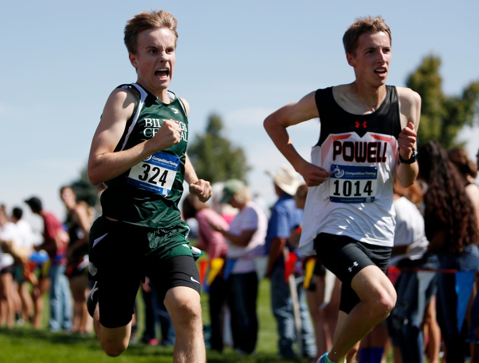 Billings Central's Dylan Wichman races Powell's Alan Merritt